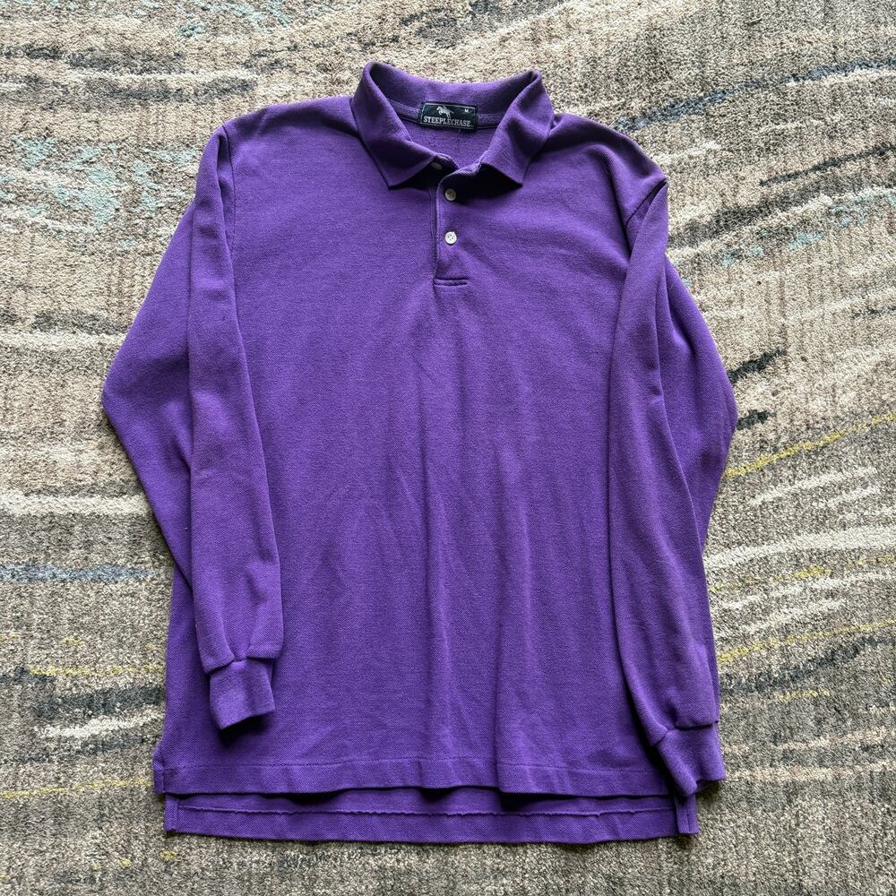 Men's Vintage 90's Steeplechase Purple Long Sleeve Pullover Polo Shirt Sz Medium